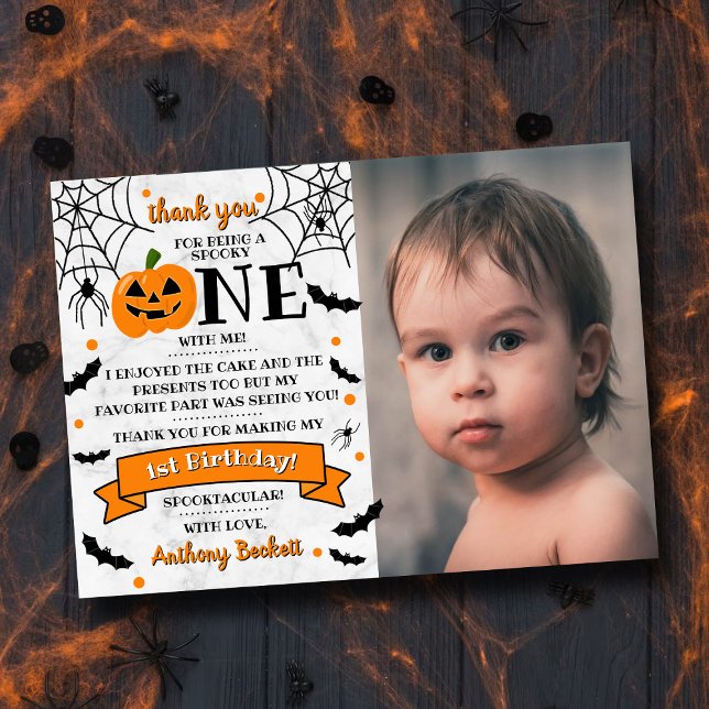 Little Pumpkin Turning One Halloween 1st Birthday Tack Kort (Skapare uppladdad)