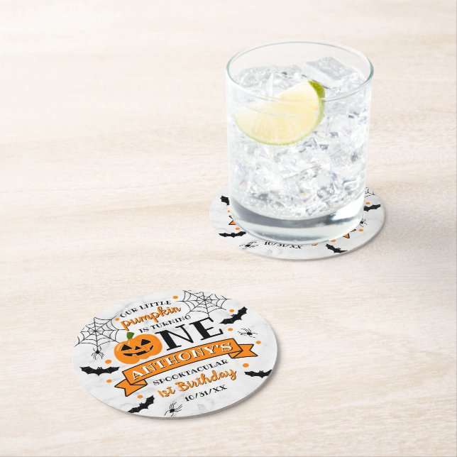 Little Pumpkin Turning One Halloween 1st Birthday Underlägg Papper Rund (Insitu)