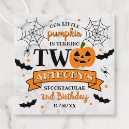 Little Pumpkin Turning Two Halloween 2nd Birthday Gåvor Etiketter