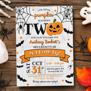 Little Pumpkin Turning Two Halloween 2nd Birthday Inbjudningar