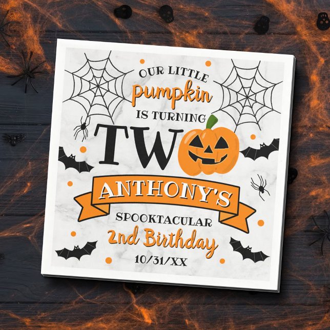 Little Pumpkin Turning Two Halloween 2nd Birthday Pappersservett (Skapare uppladdad)
