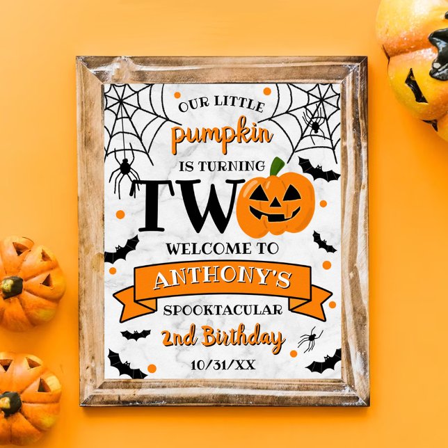Little Pumpkin Turning Two Halloween 2nd Birthday Poster (Skapare uppladdad)