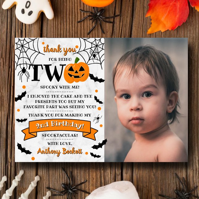 Little Pumpkin Turning Two Halloween 2nd Birthday Tack Kort (Skapare uppladdad)