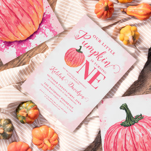 Little Pumpkin Turns One Watercolor 1st Birthday Inbjudningar