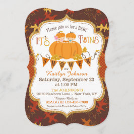 Little Pumpkin Twillingar Höst löv Baby Shower Inbjudningar