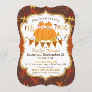 Little Pumpkin Twillingar Höst löv Baby Shower Inbjudningar