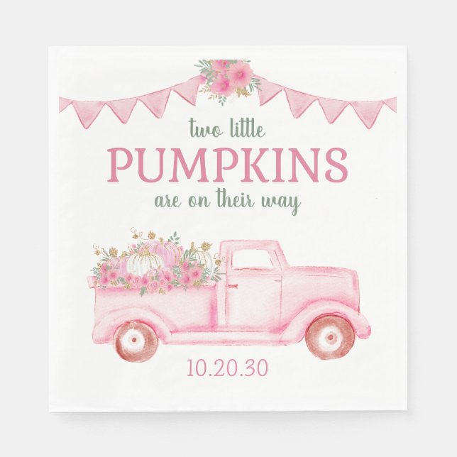 Little Pumpkin Twin Girl Baby Shower Napkins Pappersservett (Framsidan)