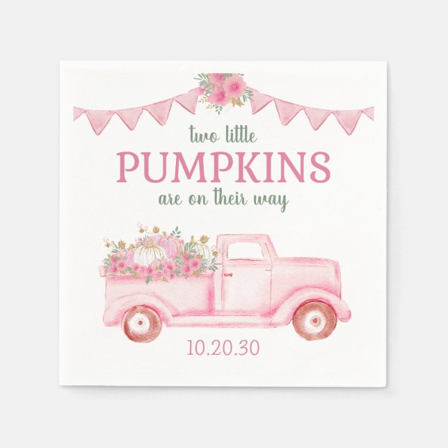 Little Pumpkin Twin Girl Baby Shower Napkins Pappersservett (Framsidan)