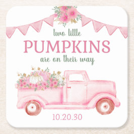 Little Pumpkin Twin Girl Shower Underlägg Papper Kvadrat