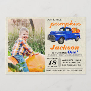 Little Pumpkin Vintage bil Boy Birthday-inbjudan Inbjudningar