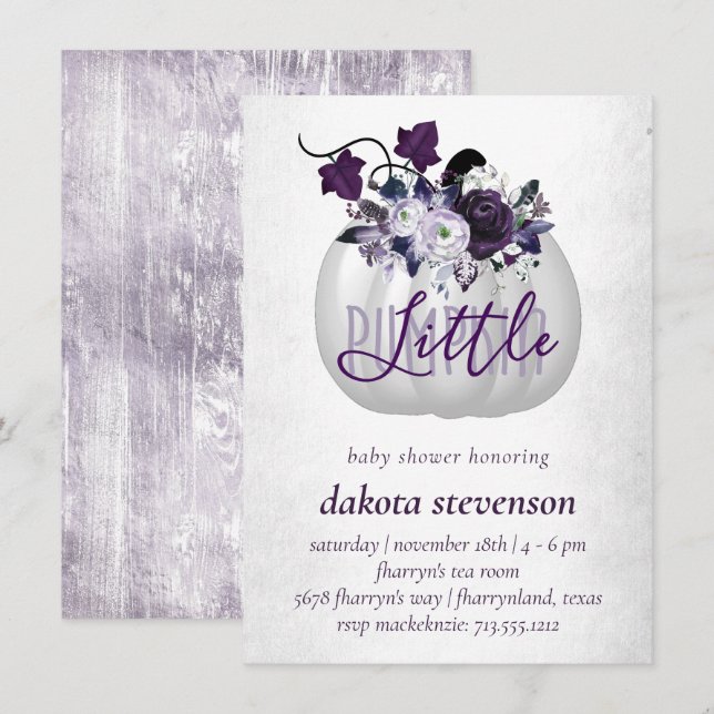Little Pumpkin | Violet Lila Blommigt Baby Shower Inbjudningar (Fram/baksida)