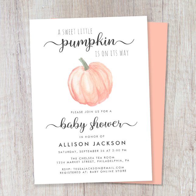 Little Pumpkin Watercolor Baby Shower Inbjudningar (Celebrate the upcoming arrival of your autumn baby with a pumpkin-themed baby shower)