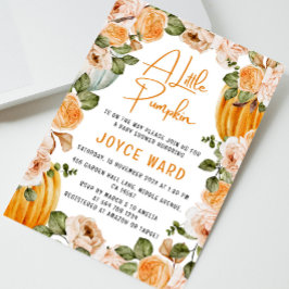Little Pumpkin Watercolor Blommigt Fall Baby Showe Inbjudningar
