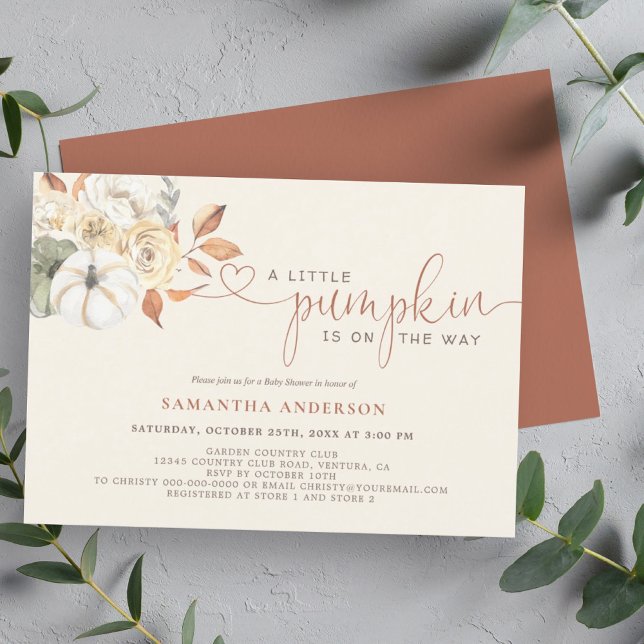 Little Pumpkin Watercolor Fall Blommigt Baby Showe Inbjudningar (A pumpkin baby shower invite is a delightful way to incorporate the fall season to celebrate.)