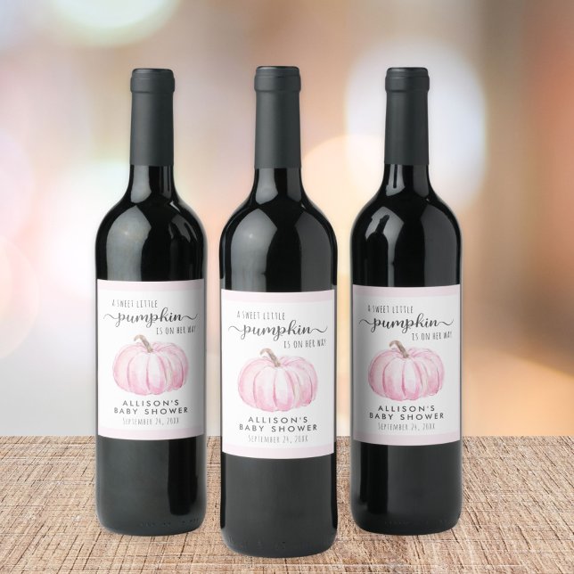 Little Pumpkin Watercolor Flicka Shower Vinflaska Etikett (Skapare uppladdad)