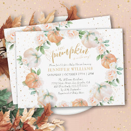 Little Pumpkin Watercolor Guld Baby Shower Inbjudningar