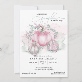 Little Pumpkin Watercolor Rosa Girl Baby Shower Inbjudningar