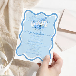 Little Pumpkin Wave Ram Bow Blue Baby Shower Inbjudningar