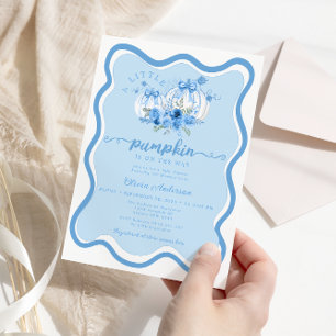 Little Pumpkin Wave Ram Bow Blue Baby Shower Inbjudningar