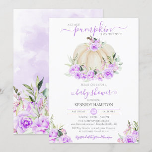 Little Pumpkin White Lila Ro Girl Baby Shower Inbjudningar