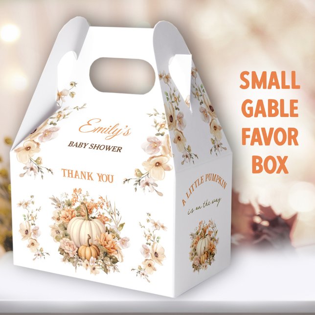 Little Pumpkin White Pastel Baby Shower Gable Presentaskar (Little Pumpkin Small Gable Favor Boxes - You can choose from 3 sizes of these gable favor boxes)