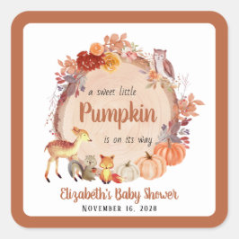 Little Pumpkin Woodland Animals Baby Shower Fyrkantigt Klistermärke