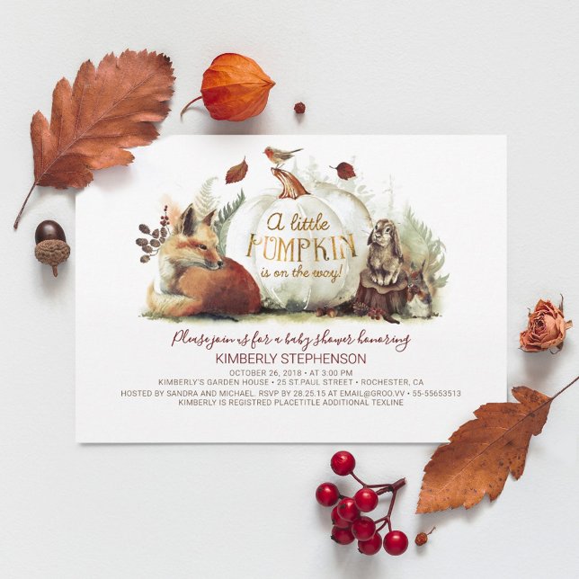 Little Pumpkin Woodland Animals Fall Baby Shower Inbjudningar (Skapare uppladdad)