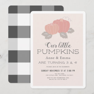 Little Pumpkins Dual Rosa Black Gingham Birthday Inbjudningar