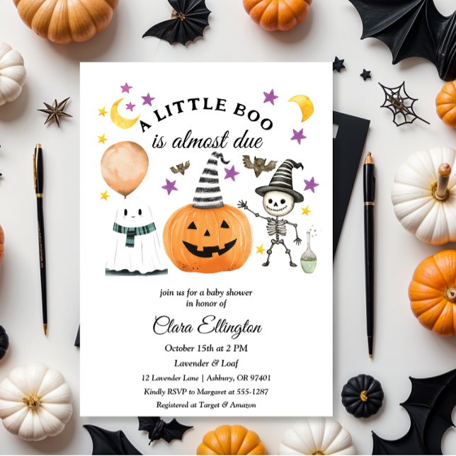 Little Pumpkins First Halloween Baby-dusch Inbjudningar (baby shower invitation, halloween, watercolor, pumpkin, orange, little boo is almost due)