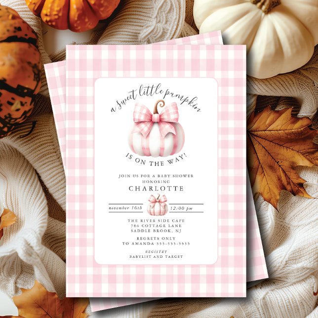 Little Pumpkins Rosa Gingham Baby Shower Inbjudningar (Skapare uppladdad)