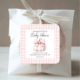 Little Pumpkins Rosa Gingham Fyrkantigt Klistermärke