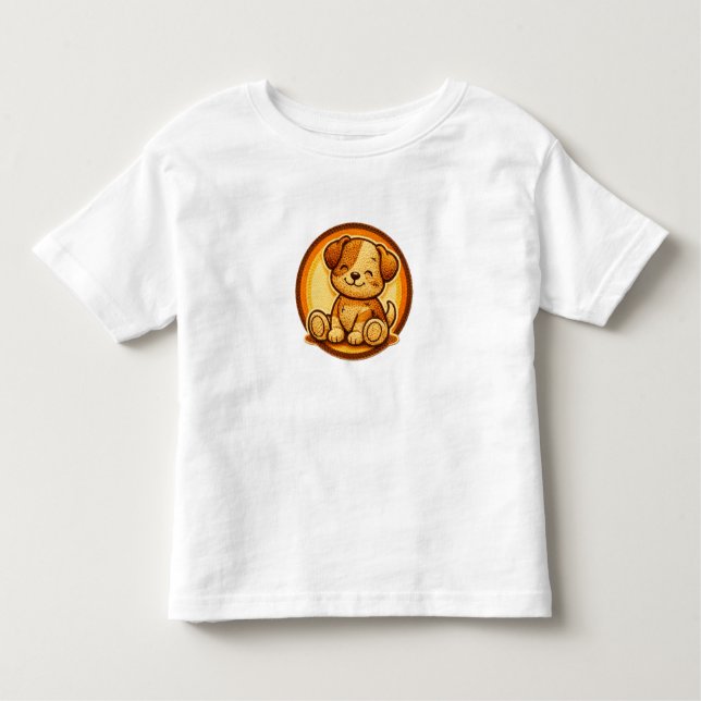 Little Puppy Cute Retro Patch Toddler T-Shirt (Framsida)
