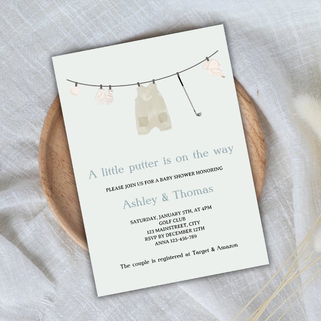 Little Putter Golf Cute Gender Neutral Baby Shower Inbjudningar (little putter is on the way golf baby shower gender neutral)