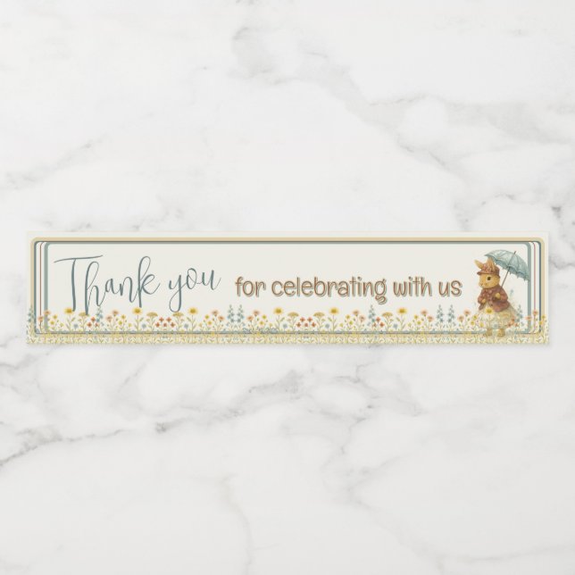 Little Rabbit Baby Shower for Girl Vattenflaska Etikett (Singel etikett)