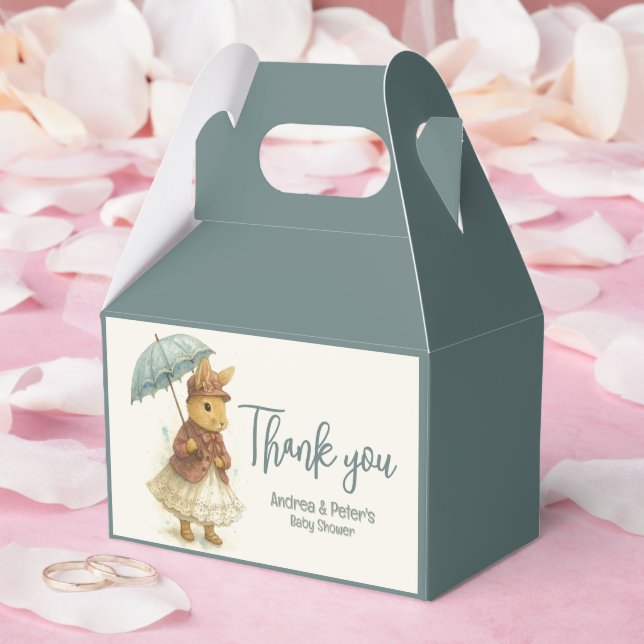 Little Rabbit Baby Shower Grönt-grått Färg Presentaskar (Bröllop)