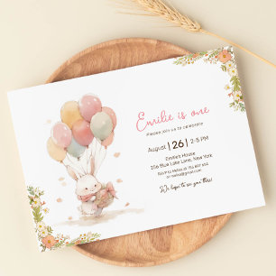 Little Rabbit Balloon First Birthday Inbjudningar