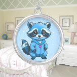 Little Raccoon in Blue Necklace Silverpläterat Halsband<br><div class="desc">En söt liten tvättbjörn i monotonblått med lila hjärta. Digitalt skapat i en tecknad stil. för barn och vuxnor för perfektens utformning på många trendig-produkter! Anpassa bakgrunden färg eller lägg till text!</div>
