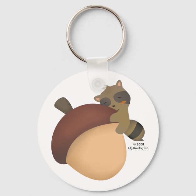 Little Racoon White Classic Keychain Nyckelring (Framsida)