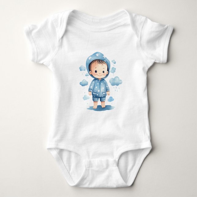 Little Rain Clouds Blue Pojke T Shirt (Framsida)