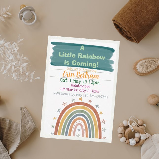 Little Rainbow Coming, Boho Baby Shower  Inbjudningar (Skapare uppladdad)