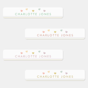 Little Rainbow Hearts Simple Watersecure Kids Namn Klistermärke