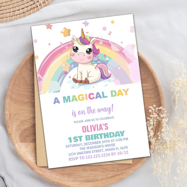 Little Rainbow Unicorn Birthday-inbjudningar Inbjudningar (Little Rainbow Unicorn Birthday Invitations)