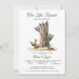 Little Rascals Raccoons Twillingars Baby Shower Inbjudningar