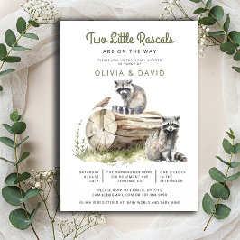 Little Rascals Raccoons Twillingars Baby Shower Inbjudningar