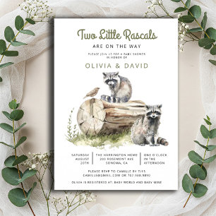 Little Rascals Raccoons Twillingars Baby Shower Inbjudningar