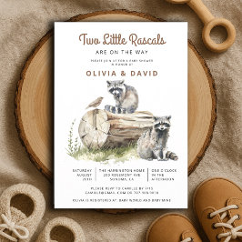 Little Rascals Raccoons Twillingars Baby Shower Inbjudningar