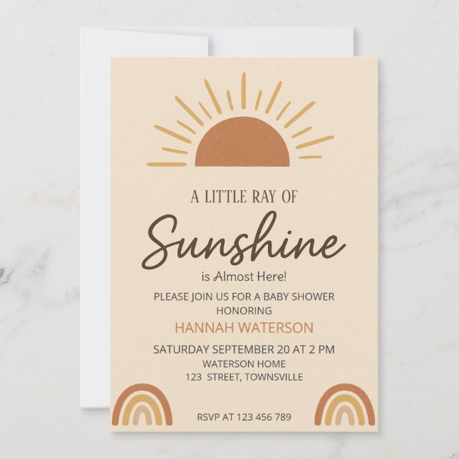 Little Ray of Boho Sunshine – Baby Shower  Inbjudningar (Framsida)