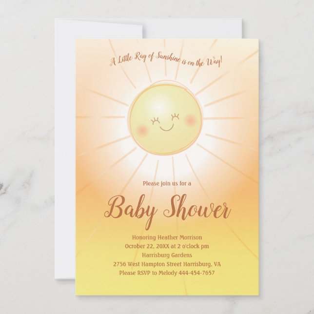 Little Ray of Sunshine Baby Shower Inbjudningar (Framsida)