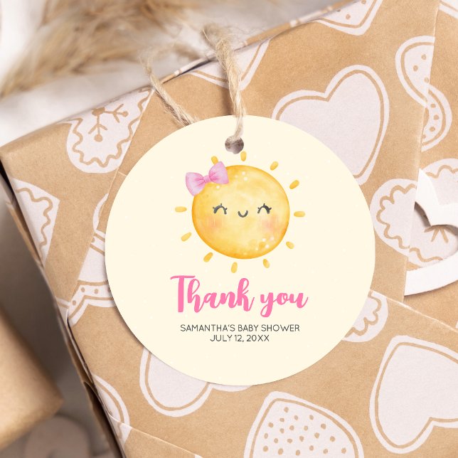 Little Ray of Sunshine Baby Shower Round Gåvor Etiketter (Little Ray of Sunshine Boho Baby Shower Round Favor Tags)