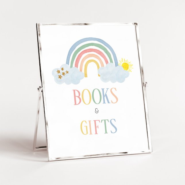Little Ray of Sunshine Böcker och Gåvor Skylt (Rainbow Baby Shower Books and Gifts Sign)